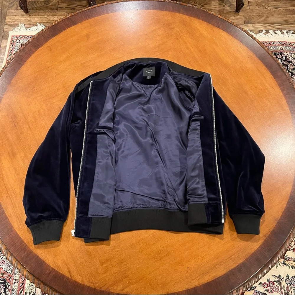 NEW NWOT J.Crew Ludlow Navy Velvet Bomber‎ Jacket Tuxedo Stripe Navy Large